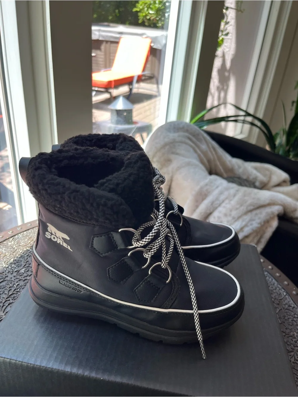 SOREL EXPLORER CARNIVAL WATERPROOF WINTER BOOTS BLACK 5